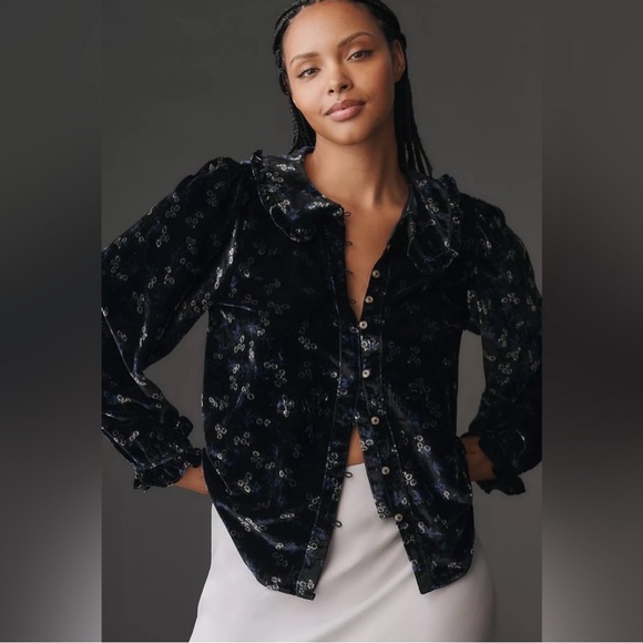 Pilcro *Anthropologie* Keira Black Velvet button front blouse - Picture 3 of 8